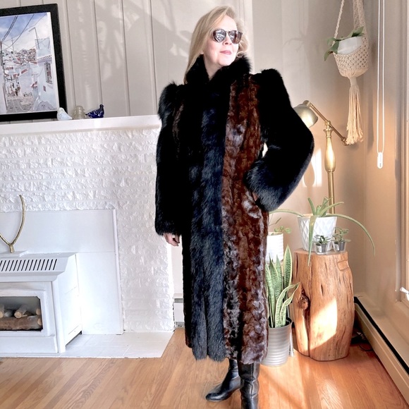 Vintage Jackets & Blazers - Vintage Genuine Fur Long Coat With Puff Shoulders